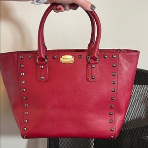 Michael Kors Red Tote with Stud Accents